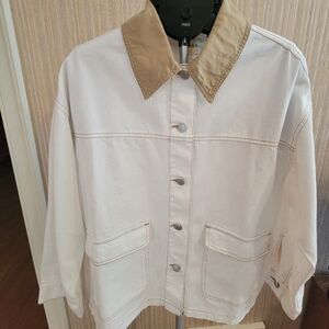 Cali 1850 Light Beige Barn Jacket with Tan Collar NWT Medium